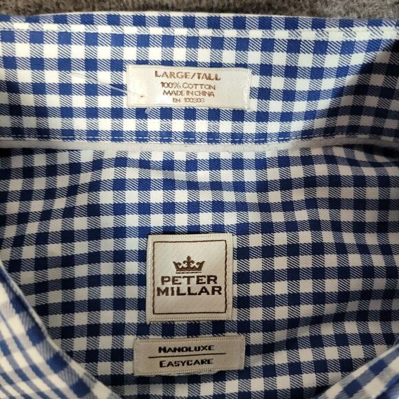 Vtg Peter Millar Nanoluxe Mens Button Down Long Sleeve Shirt Sz L Blue Gingham - Picture 4 of 11